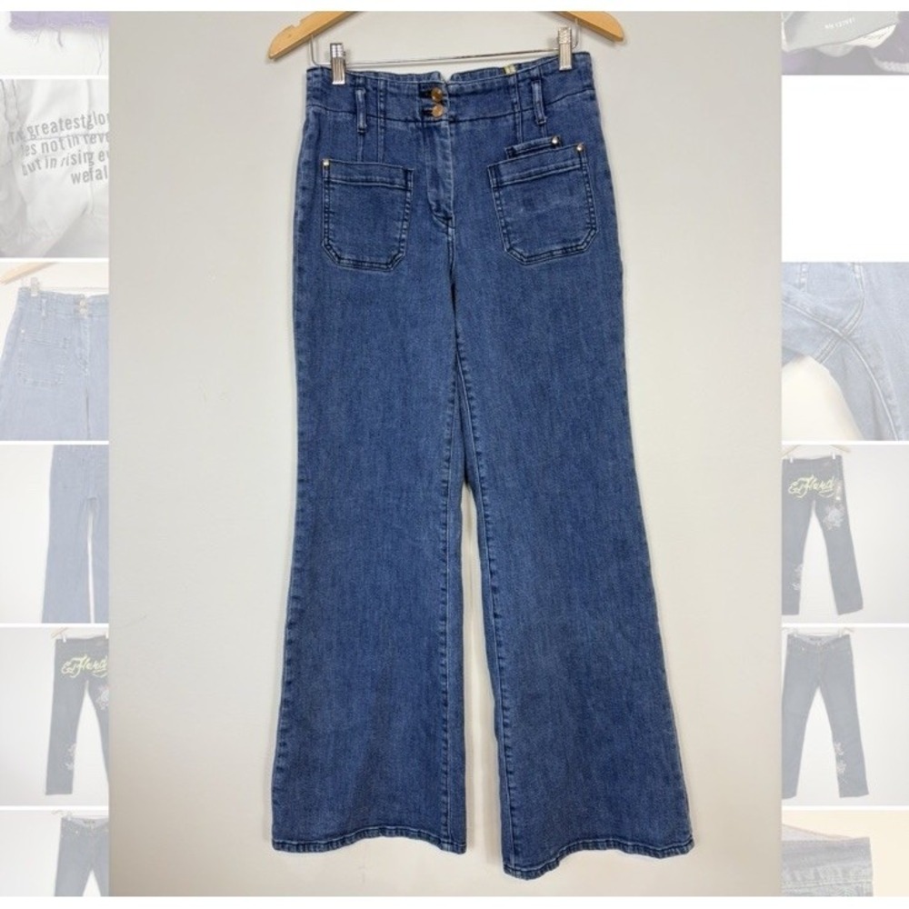 Anthropologie Maeve Junie High Rise Wide Leg Sailor Jeans Blue Size 28